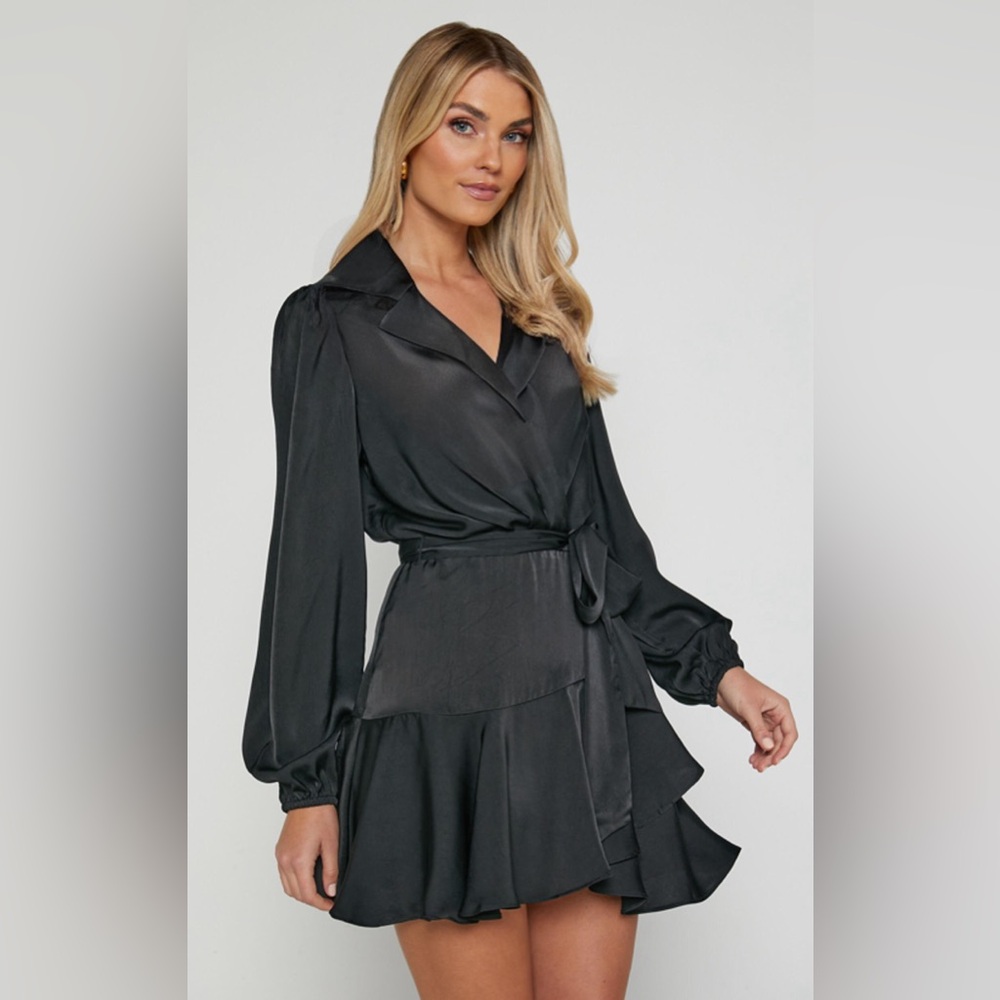 Black Satin Wrap Dress